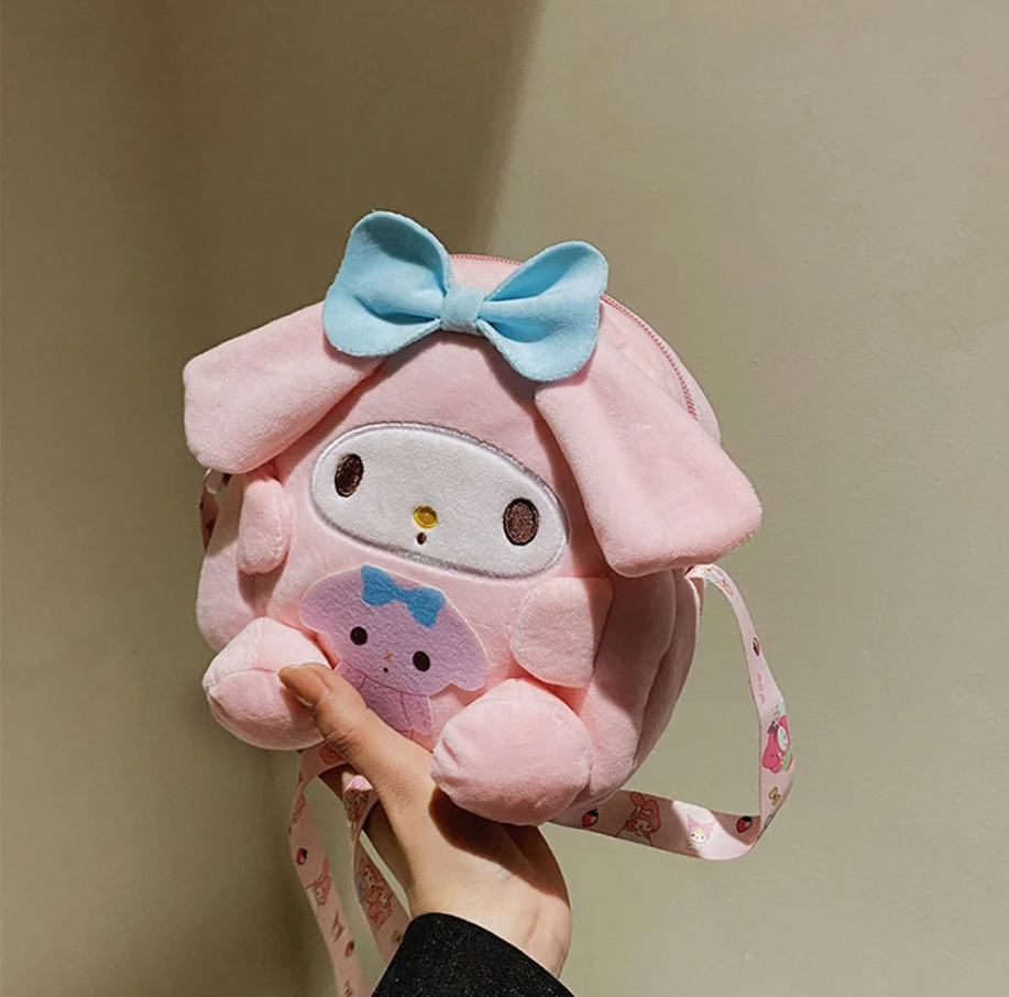 cartera de kuromi, pompompurin, my melody, cinnamoroll